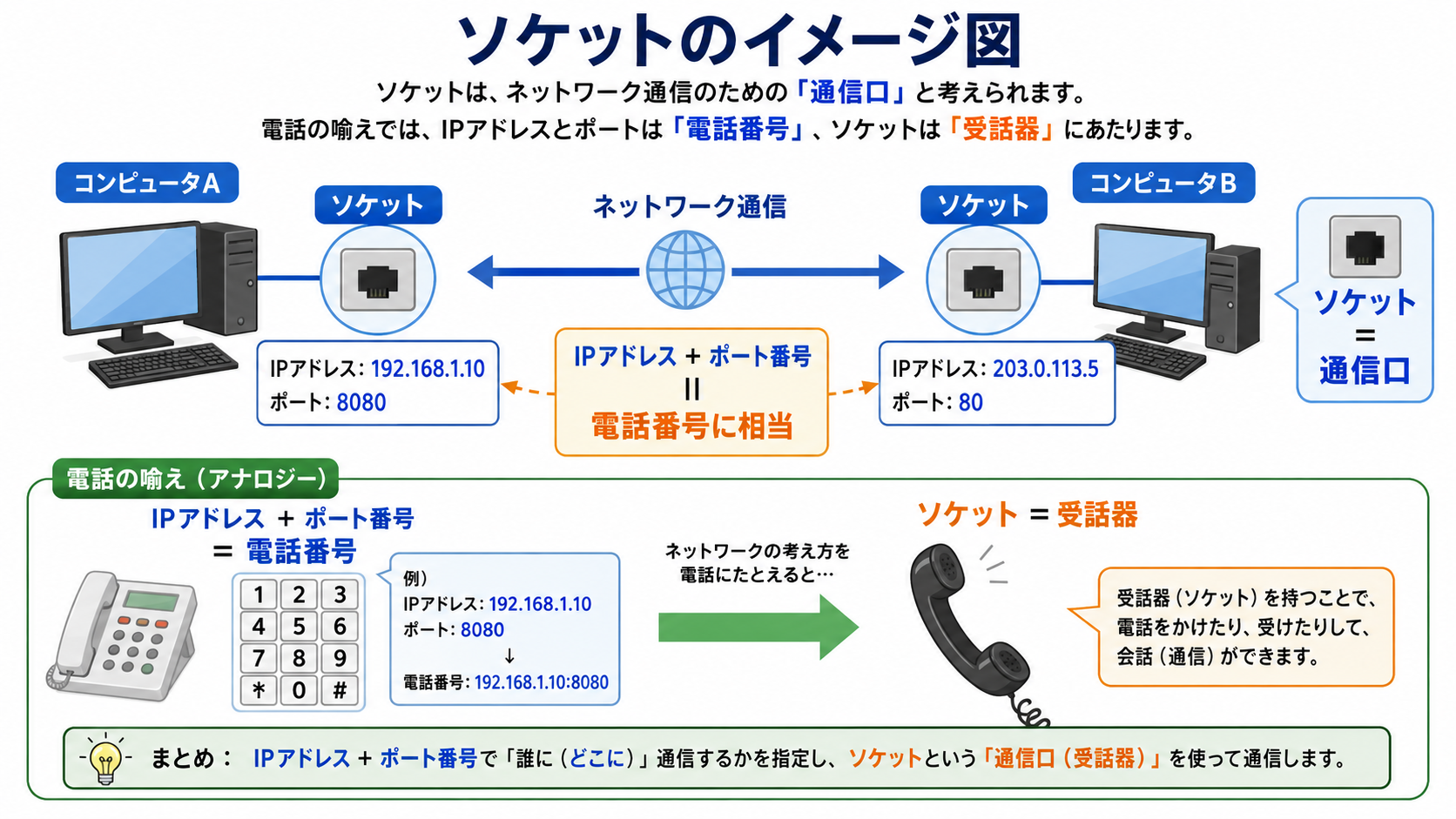 ソケットを受話器にたとえた図